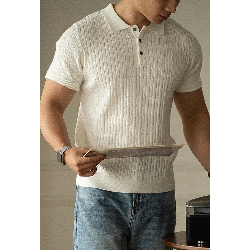 Men's khaki short sleeve business top with polyester nylon acrylic wool fabric blend for office commute wear