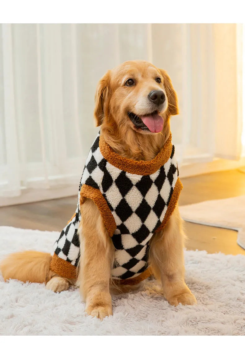 Black lambswool dog fluffy jacket vest cotton-padded with sizes 3XL to 8XL for large breeds