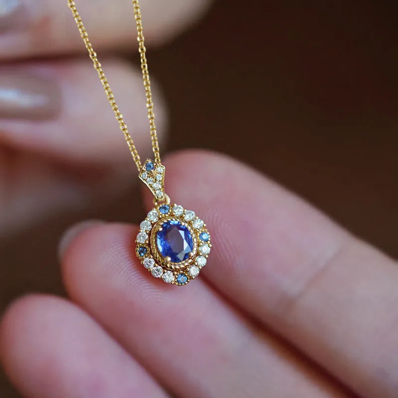Royal necklace with mixed gem pendant on adjustable copper chain