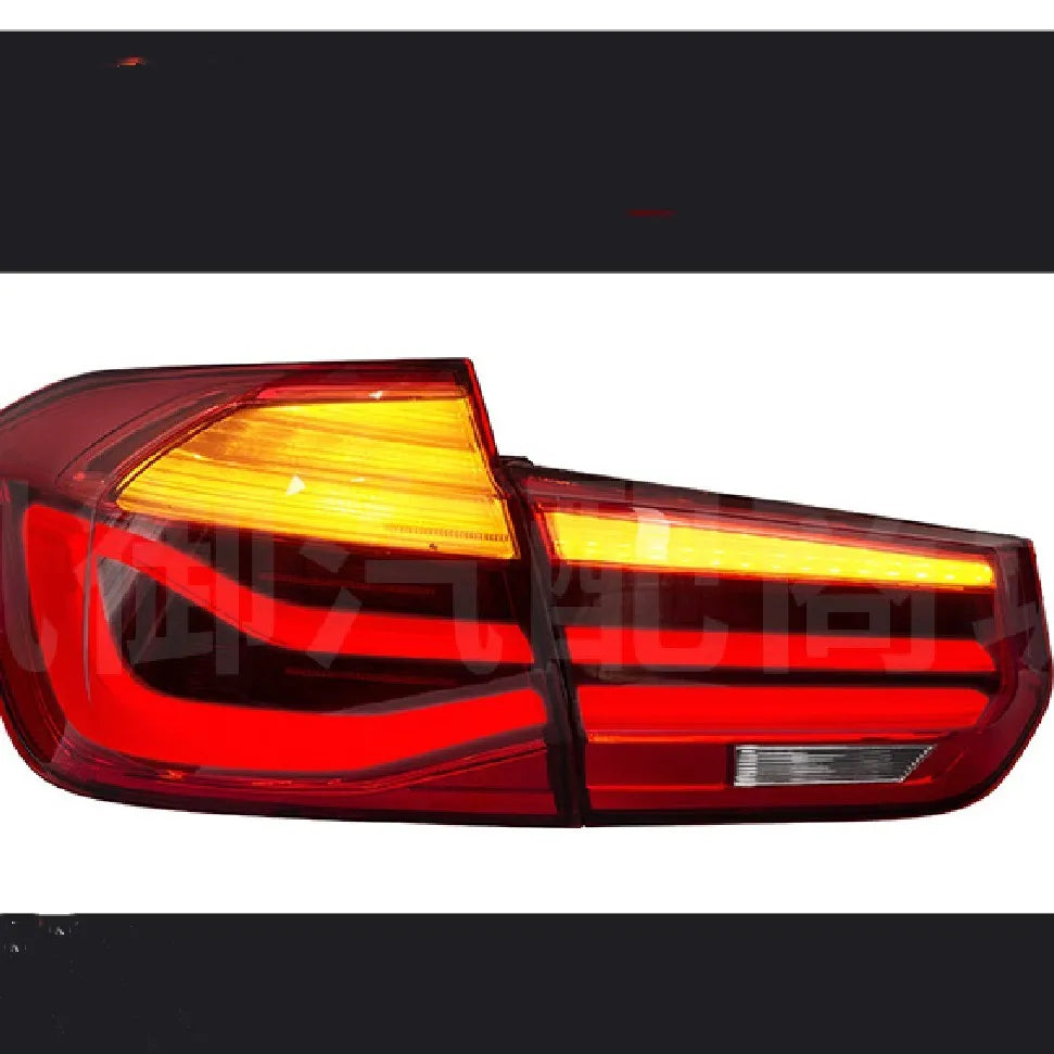Modified streamer LED tail light assembly for BMW 3 Series 2012-2015 in red or smoked black finish showing ABS housing