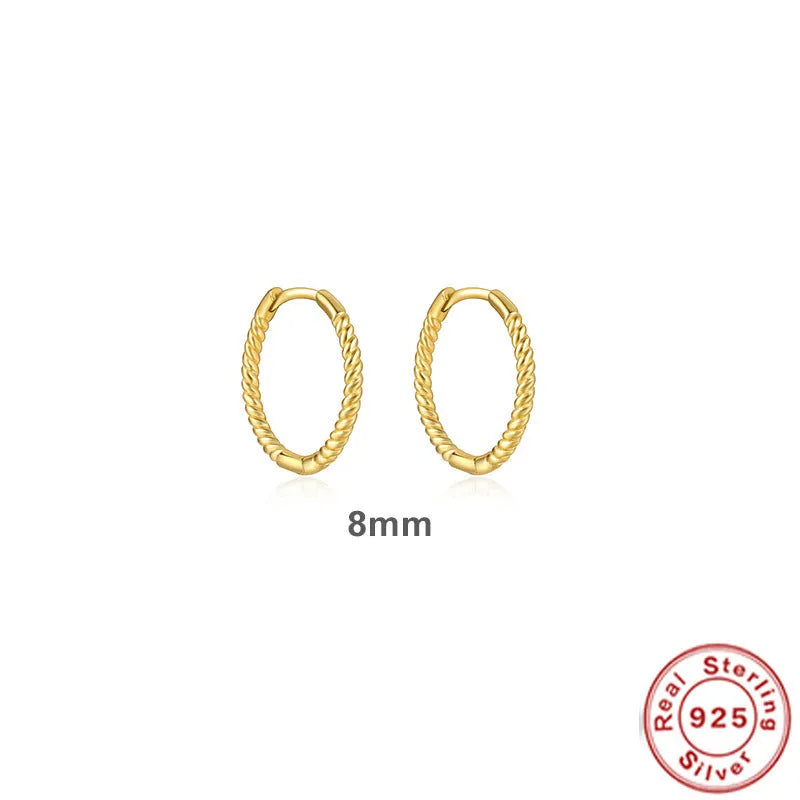 Twist S925 Sterling Silver twisted string round ring earrings in gold or platinum colour.