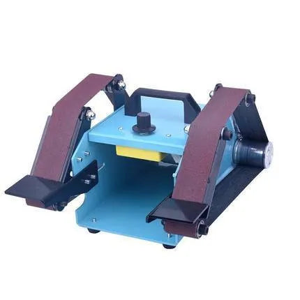 Blue desktop dual-axis belt sander with variable speed control and 750W power for knife sharpening