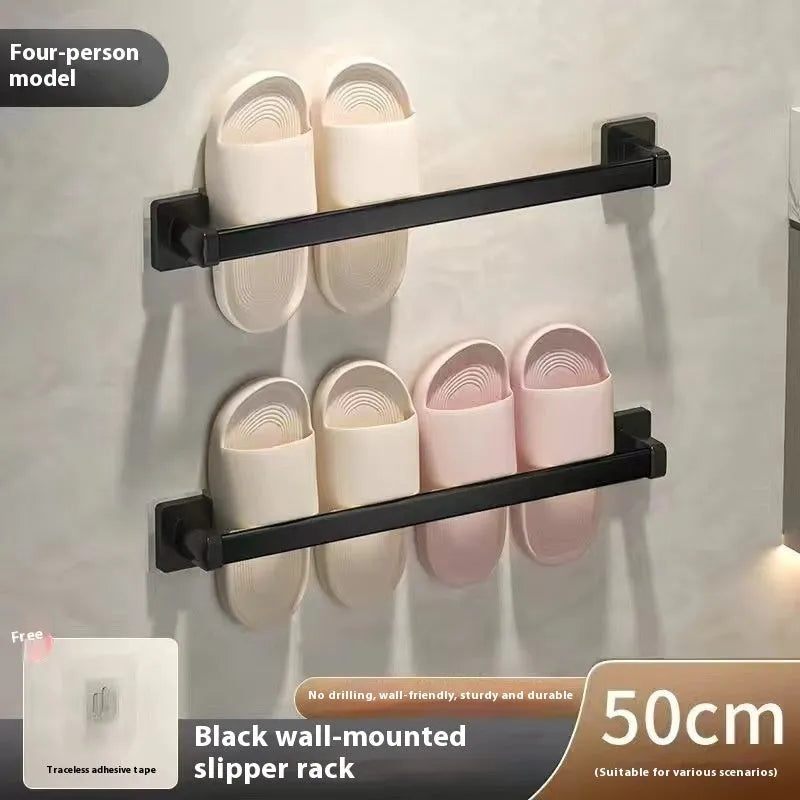 Nordic style wall-mounted bathroom slipper rack with seat function in carbon steel