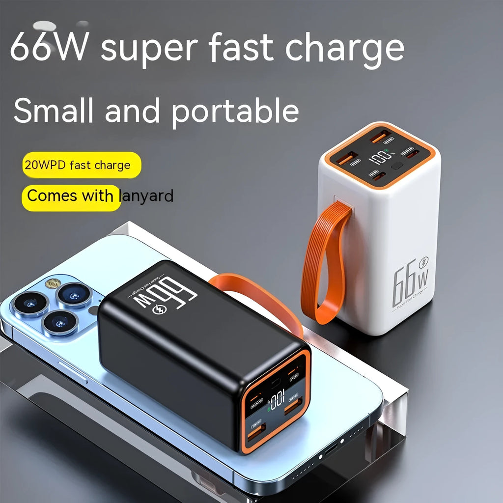 Black and white PD66W fast charge 20000 mAh portable power bank with creative design