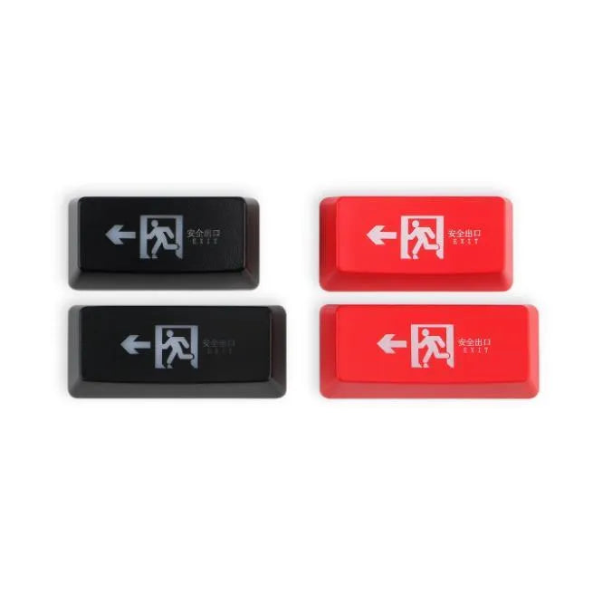 Safety evacuation exit key cap for mechanical keyboards in red and black colour options