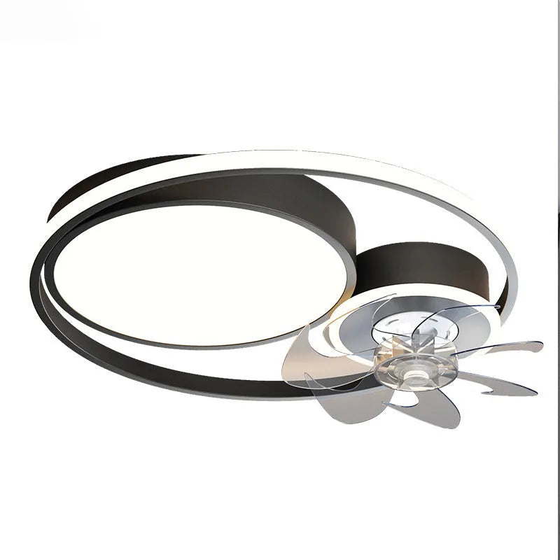 48cm ceiling fan light with metal blades and acrylic lampshade in black or gold finish