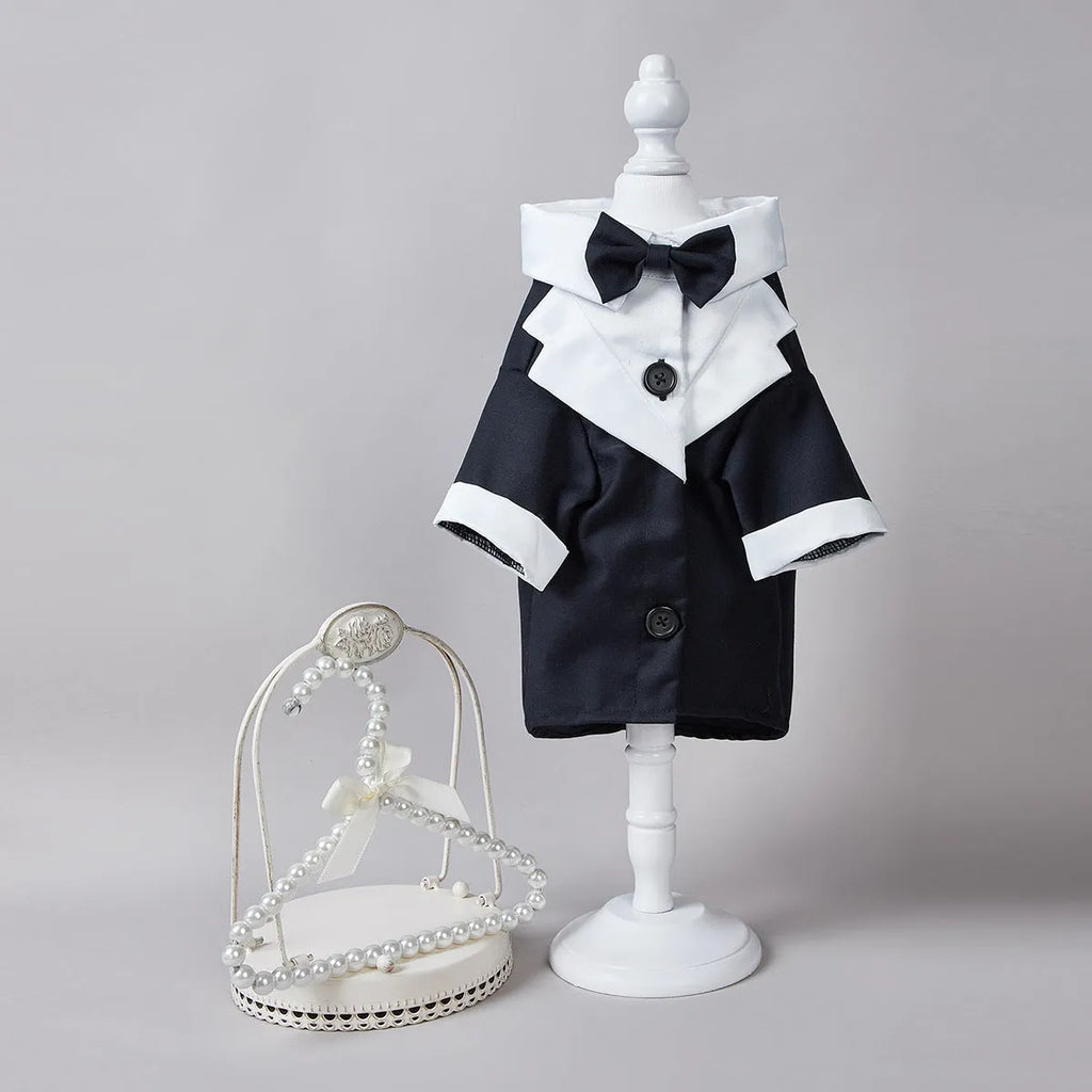 Chinese style dog suit in black with four-leg coverage polyester fabric