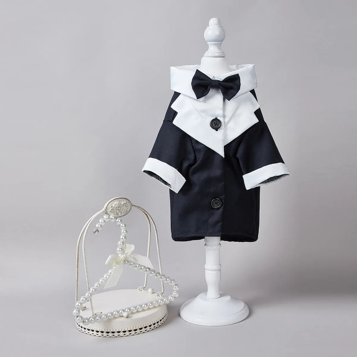 Chinese style dog suit in black with four-leg coverage polyester fabric