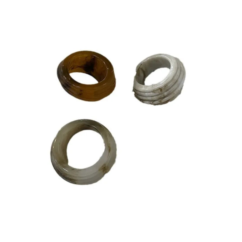 Chinese style irregular geometric resin ring in Maillard Brown, smoky brown or latte white