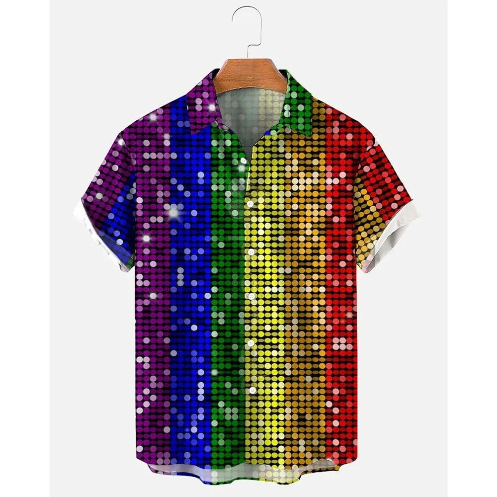 A man's striped Hawaiian short-sleeve shirt in polyester, shown in one of the available colours.