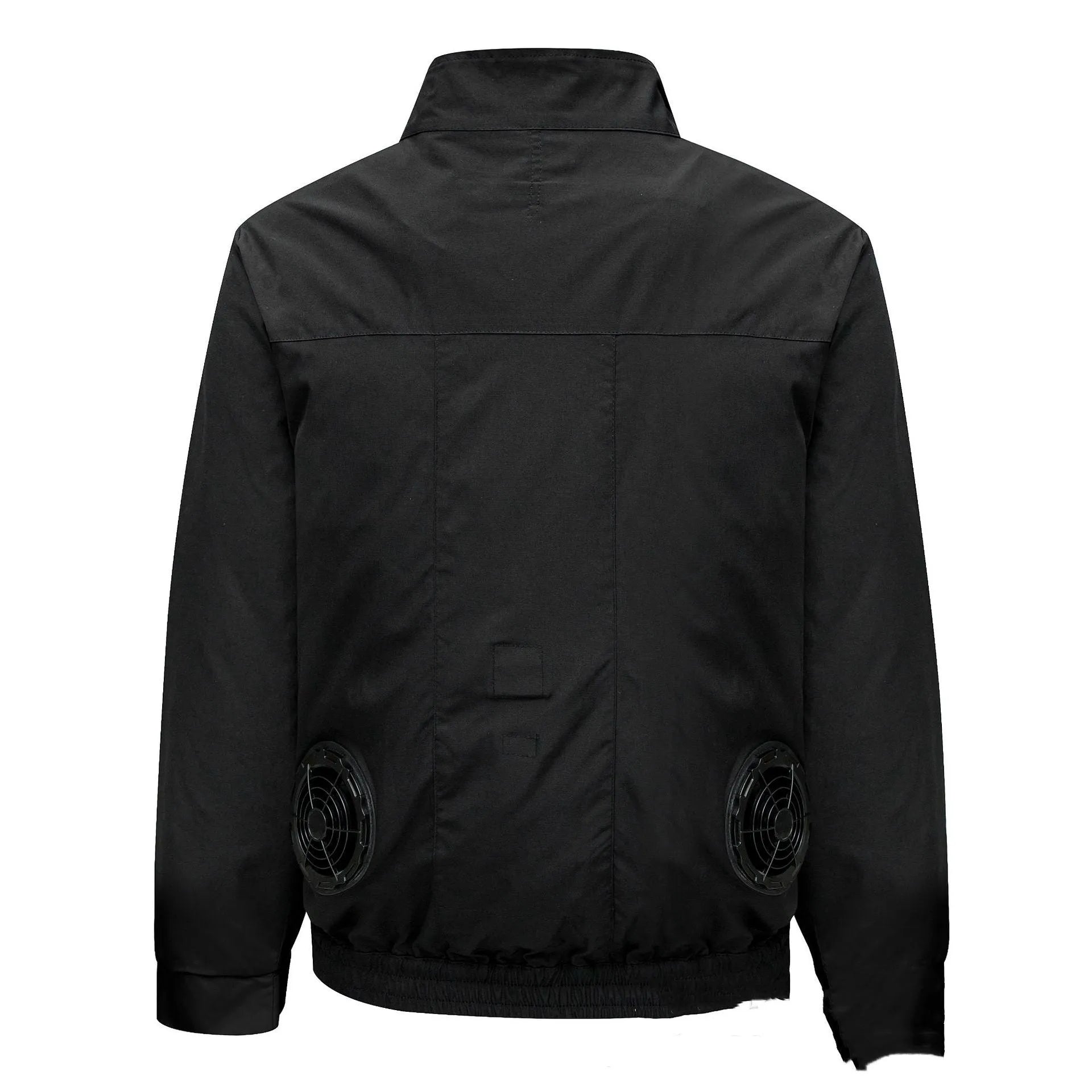 Smart air conditioning outdoor work jacket with cooling fan in black or white with ventilation holes