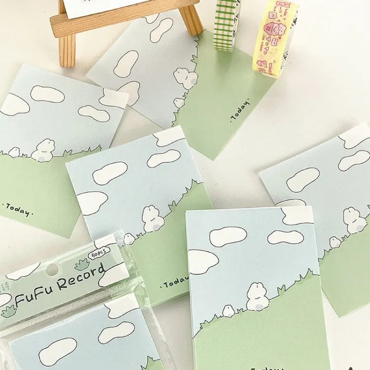 Cute cartoon animal and planner themed sticky note pad with adhesive backing, 50 sheets