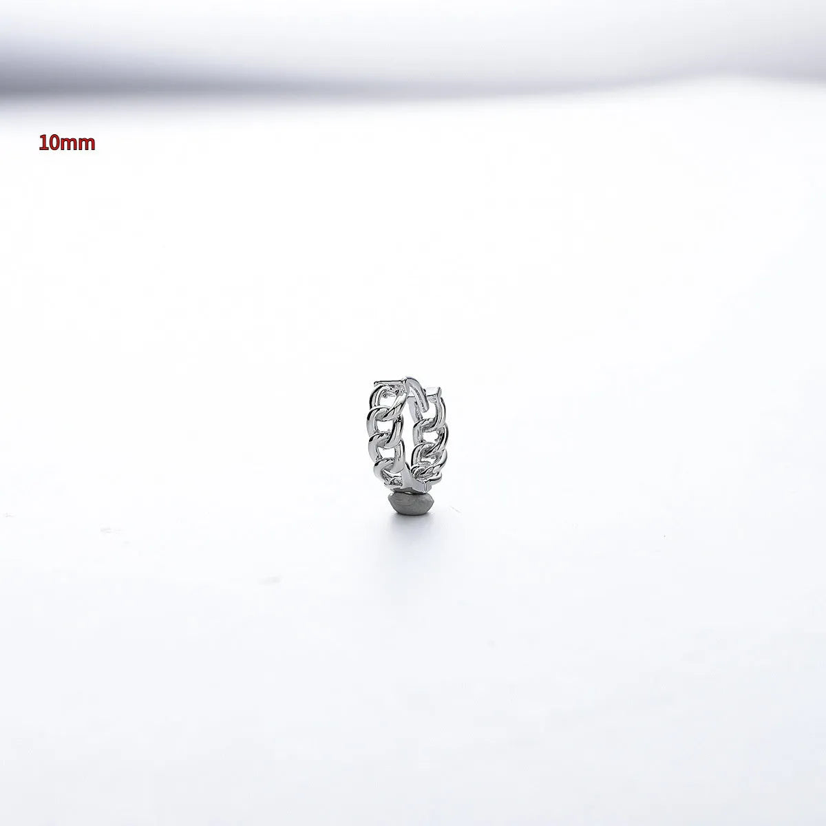 Men's silver-toned geometric copper earrings for hip hop style, shown in 10mm and 14mm sizes.