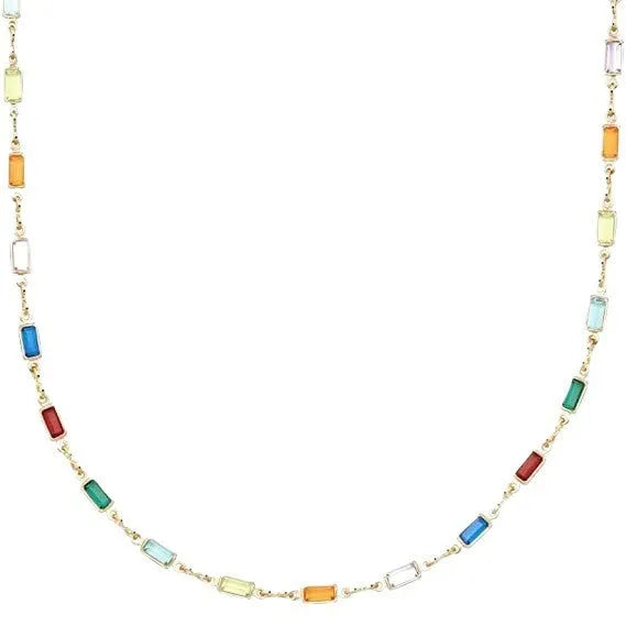 Ladies' geometric crystal necklace with glass pendant on adjustable alloy chain