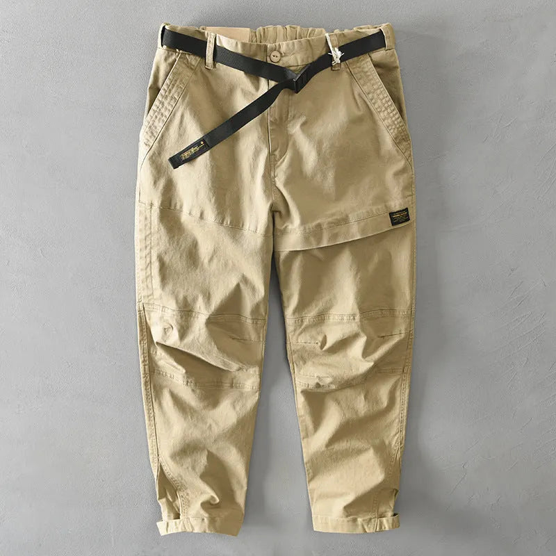 Men's loose-fit cotton overalls with an elastic waist in army green colour
