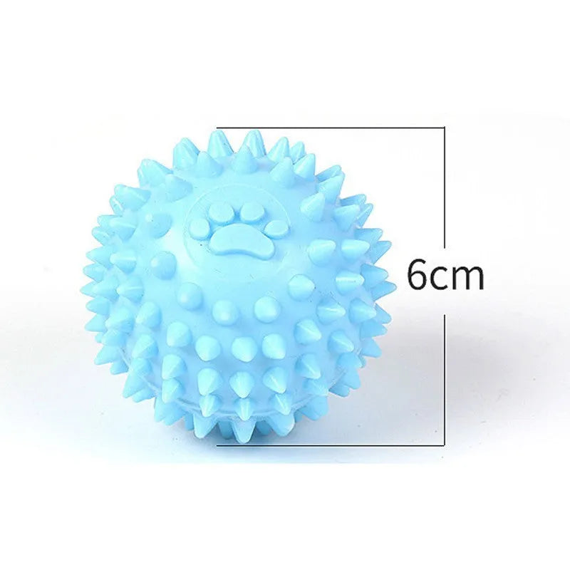 Blue TPR pet chewing ball with textured surface for dental cleaning, 6cm diameter
