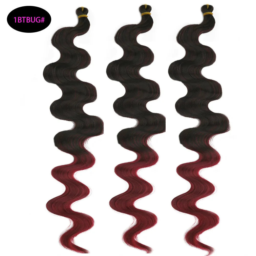 Wine red big wave synthetic hair crochet extension measuring 24 inches long