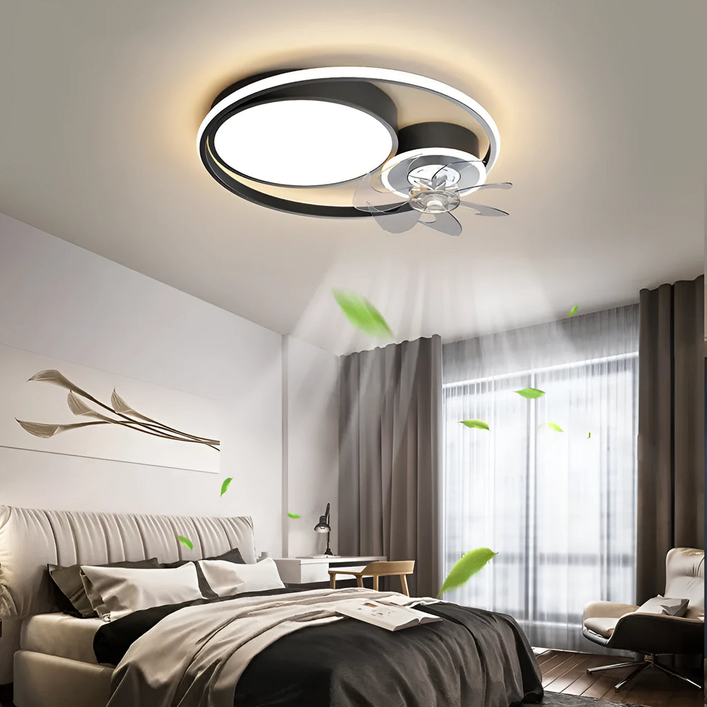 48cm ceiling fan light with metal blades and acrylic lampshade in black or gold finish