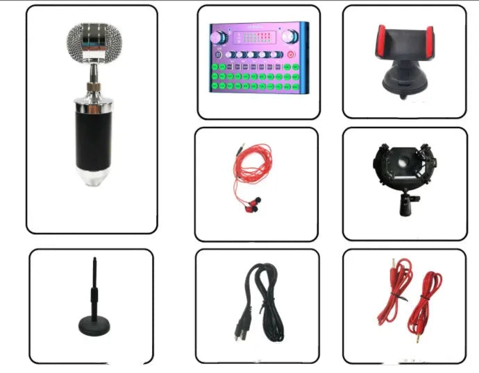 F007plus sound card with condenser microphone for live streaming and broadcasting