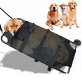 Large black foldable aluminium alloy pet stretcher for dogs laid flat.