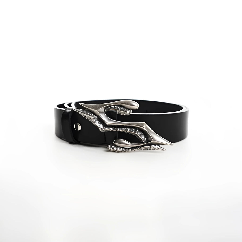 Black men's leather belt with metal letter on two-layer cowhide measuring 110cm