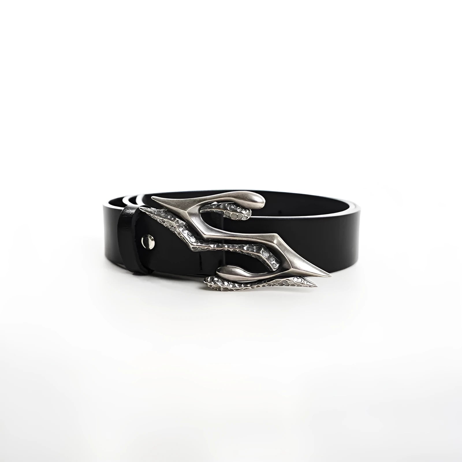 Black men's leather belt with metal letter on two-layer cowhide measuring 110cm