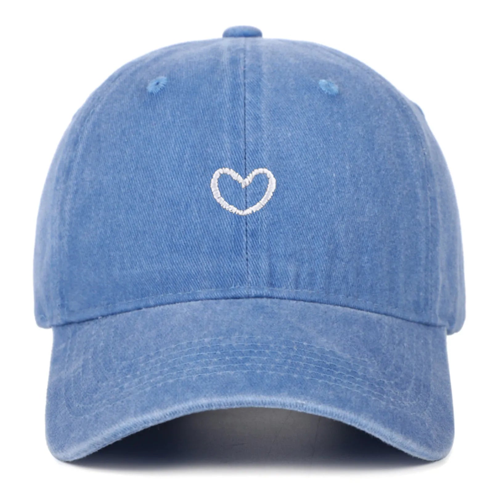 Retro style baseball cap with small love embroidery on cotton fabric in an adjustable dome crown design.