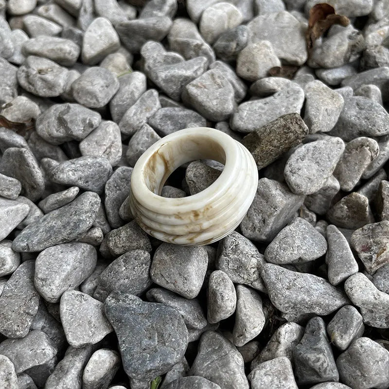 Chinese style irregular geometric resin ring in Maillard Brown, smoky brown or latte white