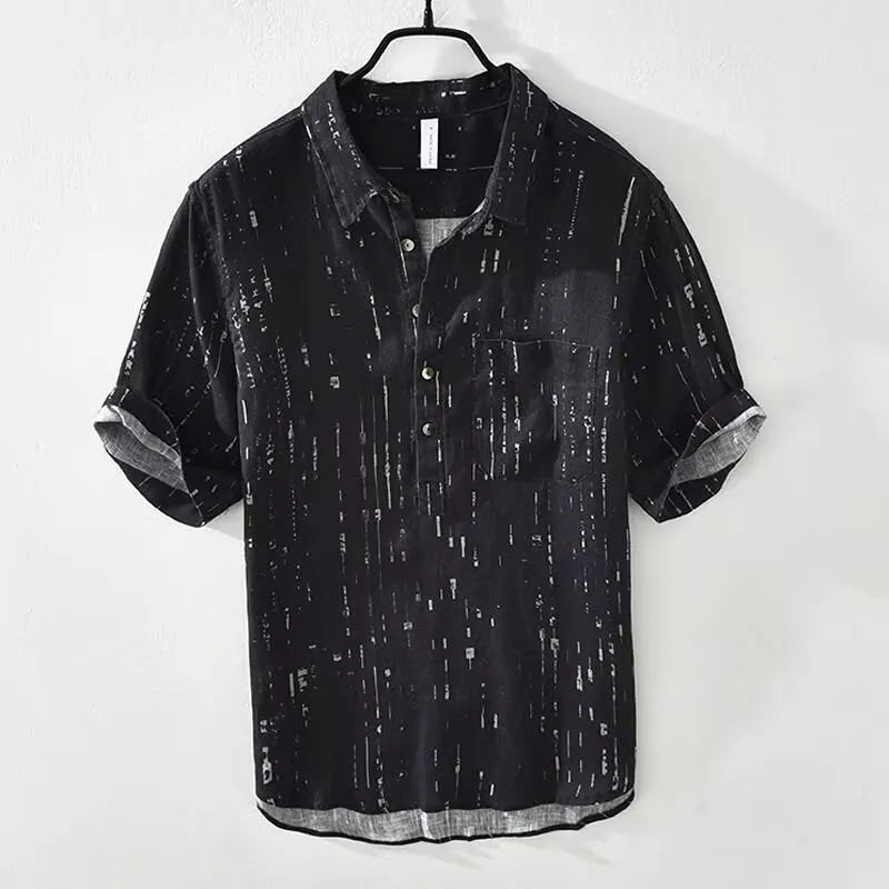 Men's loose fit polo shirt in black or white with short sleeves and cardigan style