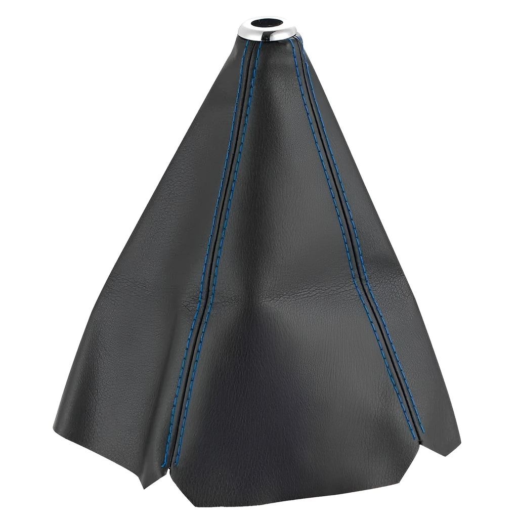 Black leather dirt-proof cover for a General Motors vehicle gear shift.