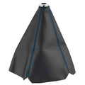 Black leather dirt-proof cover for a General Motors vehicle gear shift.