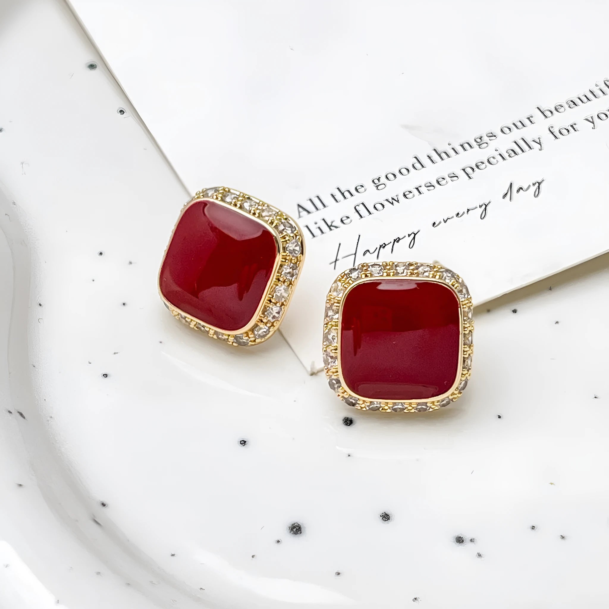Retro red square alloy earrings geometric shape women's jewellery
