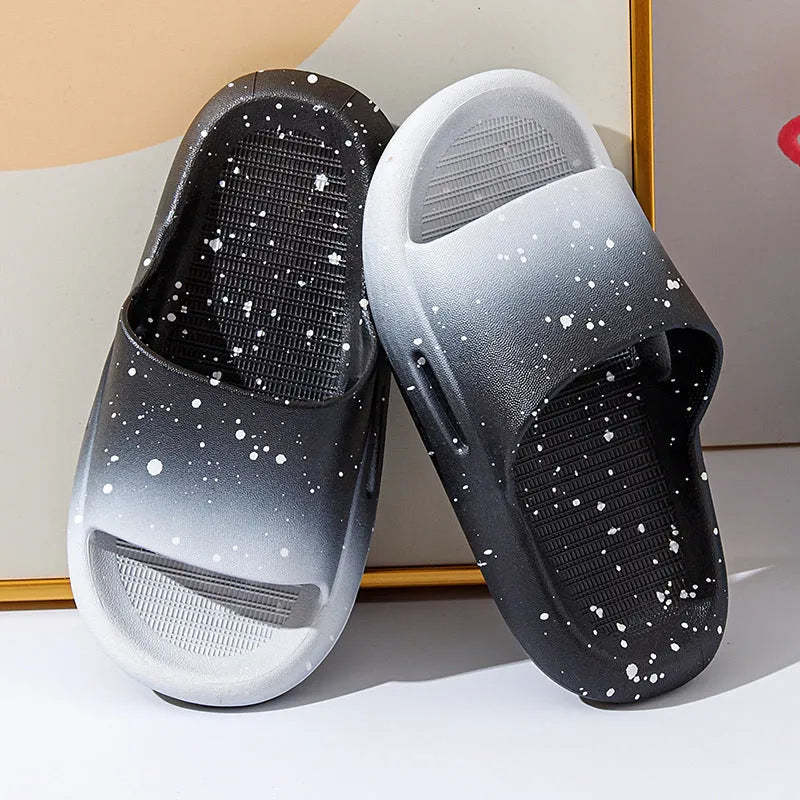 Gradient colour PVC slippers for children on a white background, showing European style design.