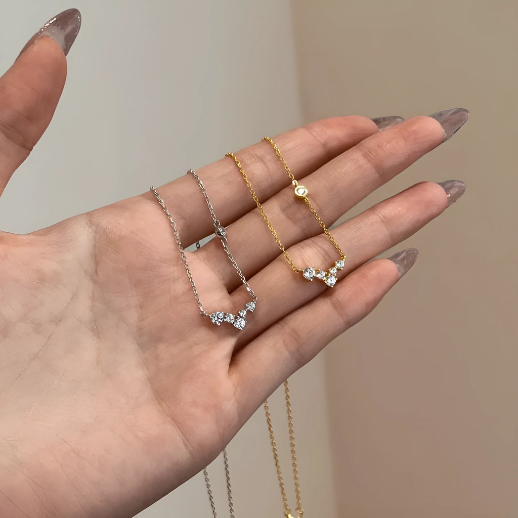 925 silver geometric clavicle chain necklace platinum finish women jewellery