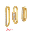 Geometric zircon ear clip three-piece set in copper with square design and European American style