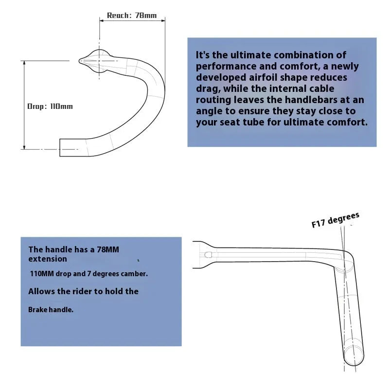 Carbon fibre road bike handlebar in black or red, showing double line design, in 400mm, 420mm, or 440mm width.