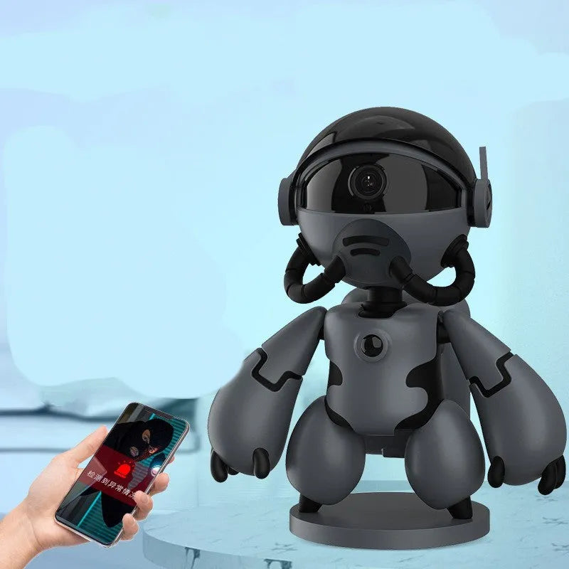 White battery-powered household security camera on a detachable base with anti-slip pads