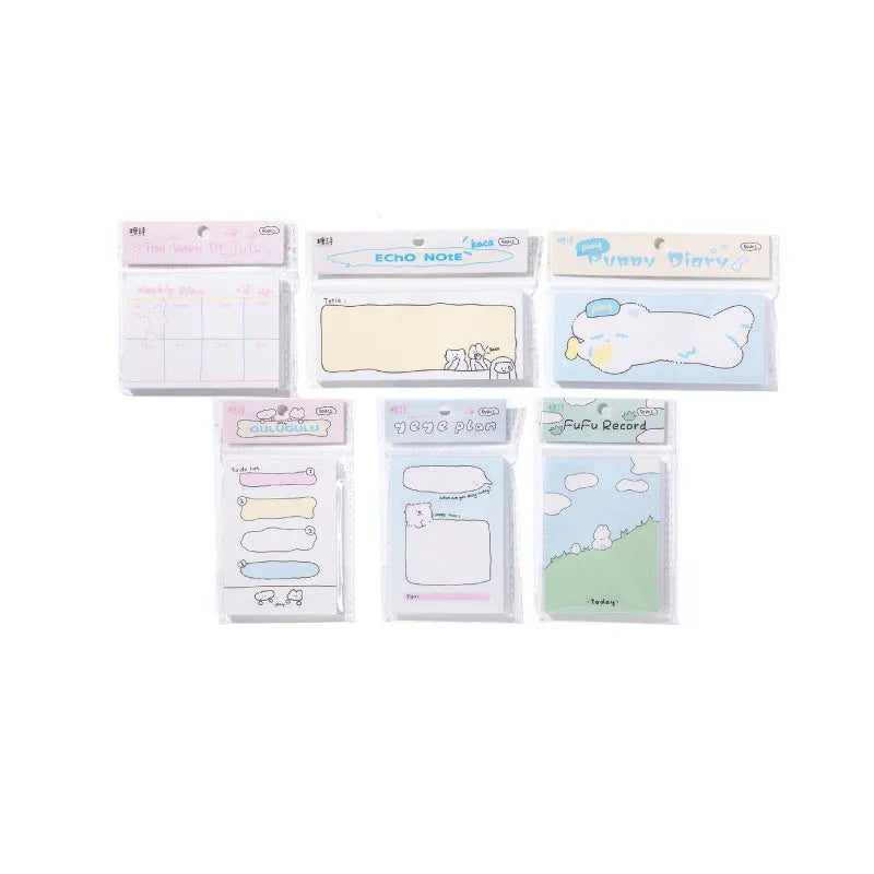 Cute cartoon animal and planner themed sticky note pad with adhesive backing, 50 sheets