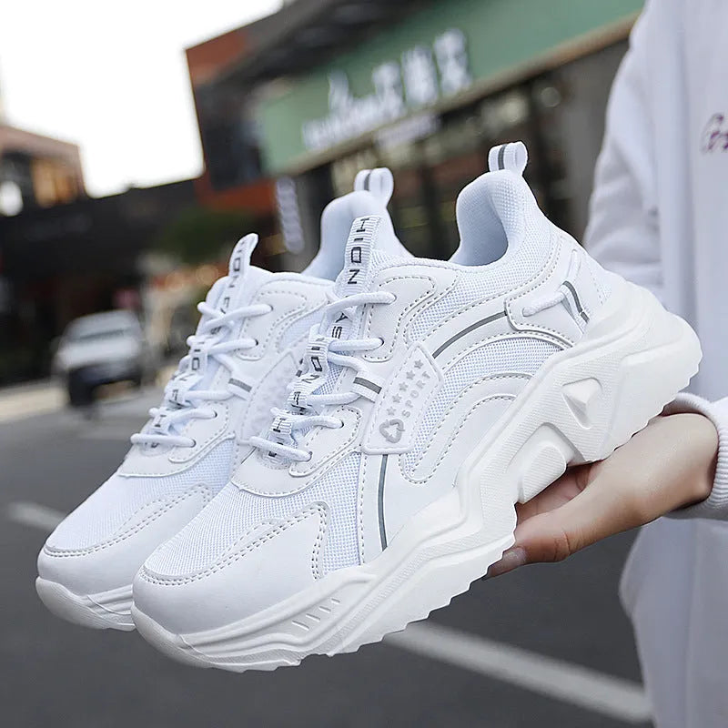 Women's casual mesh sports shoes with a thick PU sole and buckle detail