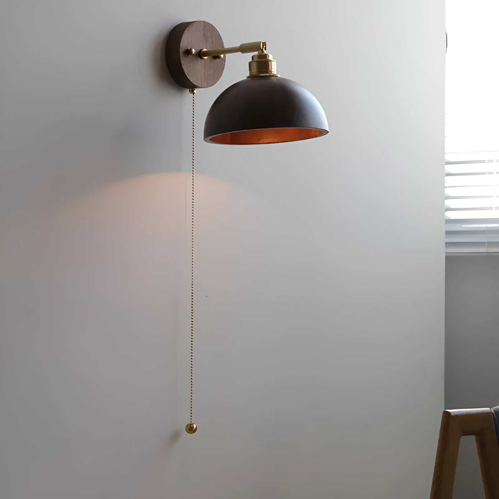 Inn Niche Nordic style bedside wall lamp with fixed arm in walnut colour finish