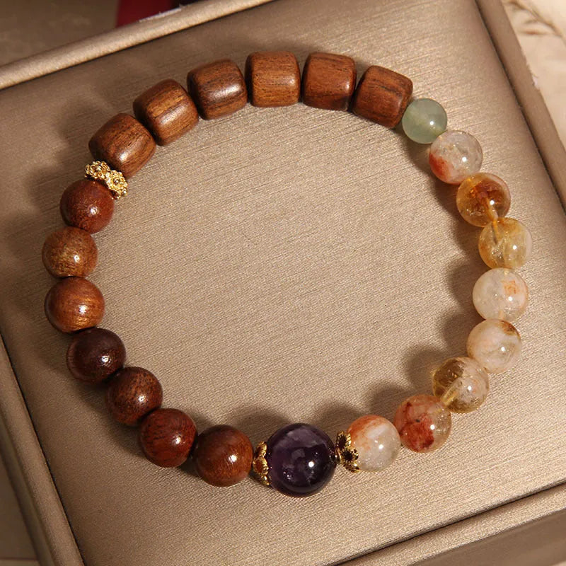 Women's pineapple yellow tower crystal bracelet with ebony amethyst stones, pearls and rhinestones