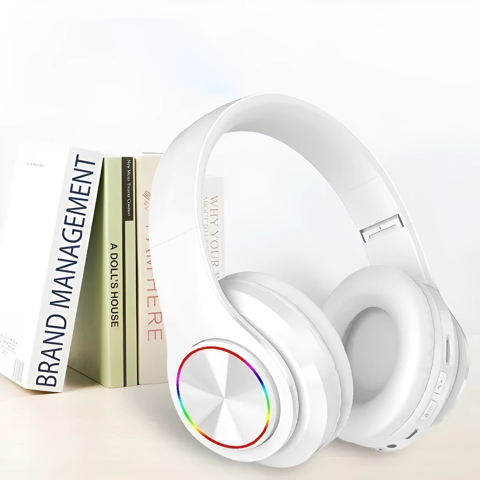 Over-ear LED wireless Bluetooth headphones in black with seven-colour breathing lights and padded ear cushions