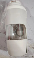 Portable pet water bottle feeder with lanyard showing grey colour option and drinking cup