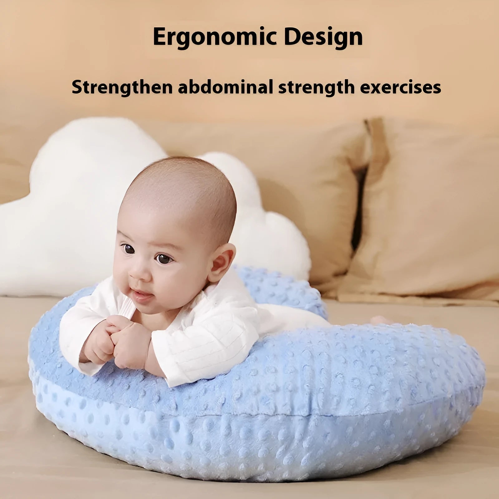 Multifunctional nursing pillow with milk spill prevention in pink colour for breastfeeding support