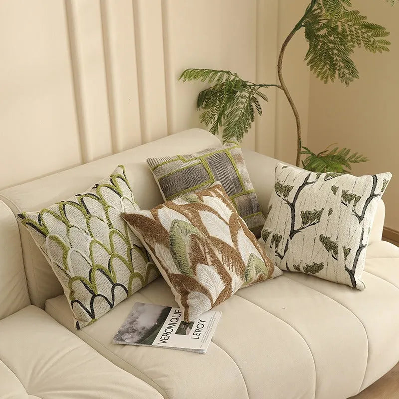 Square Jacquard cushion cover with yarn-dyed floral pattern in various colours, shown at 45cm size.