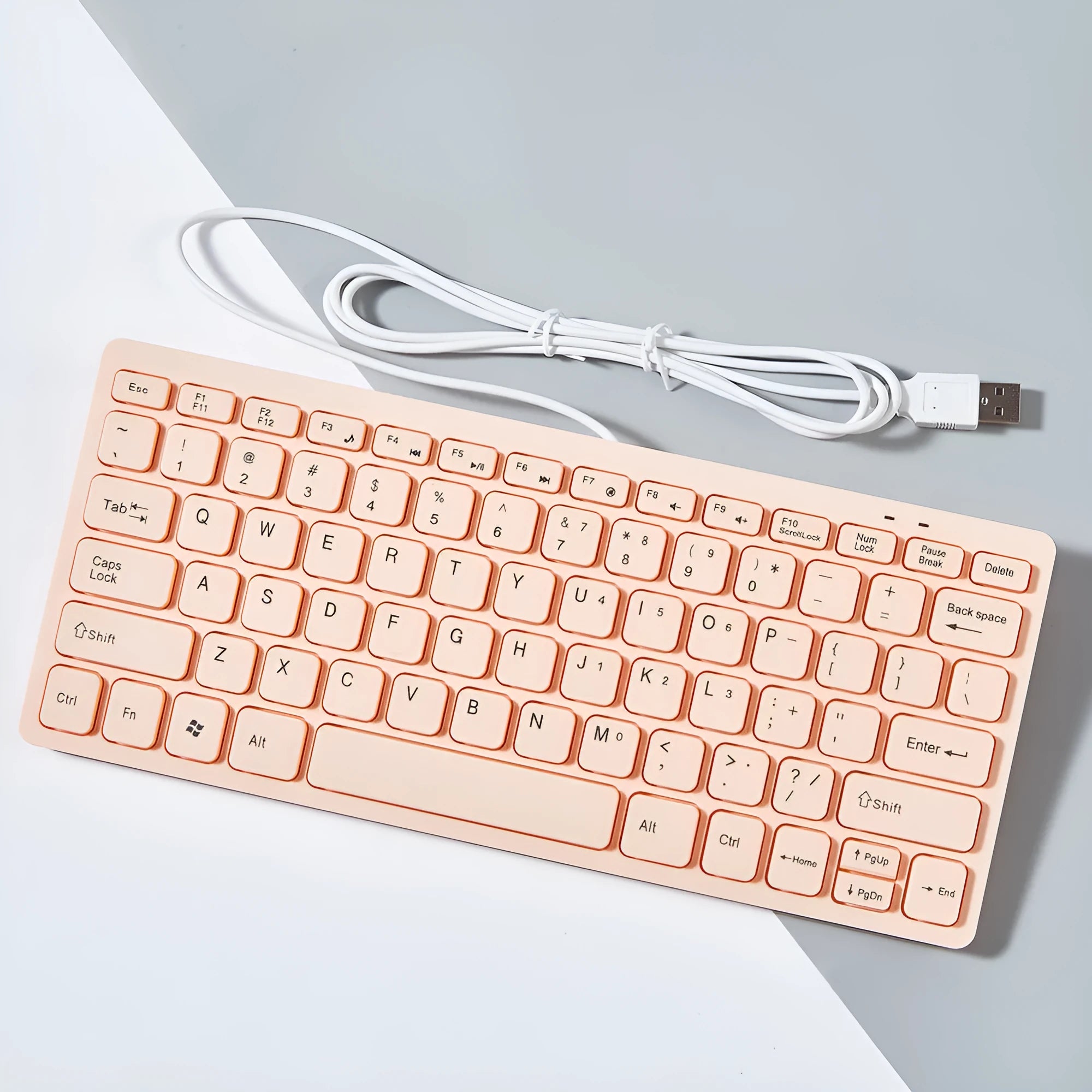 Compact USB wired keyboard in black, white, pink or blue colour with 1.3 metre cable
