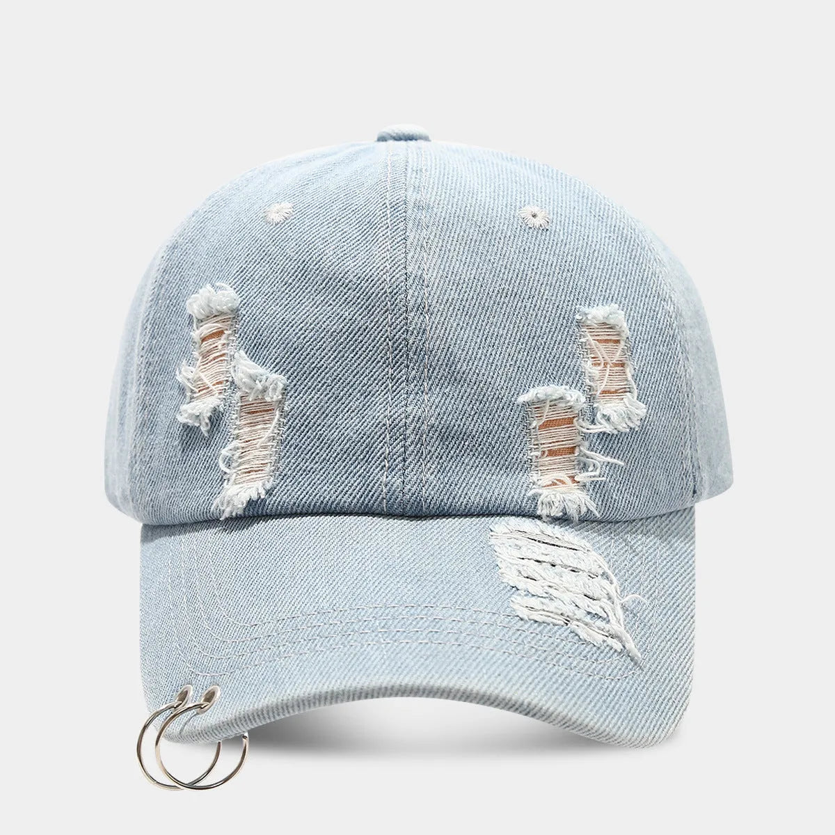 Men's adjustable denim peaked cap with dome crown in light blue colour