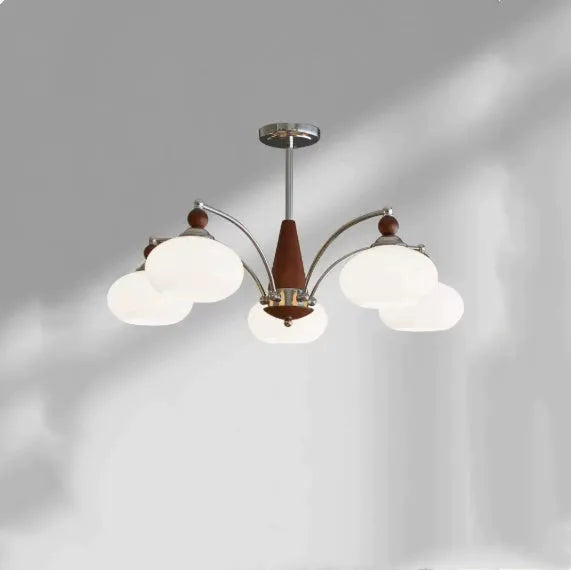 Creative persimmon glass chandelier with chrome fittings and multiple glass lampshades in middle ancient style