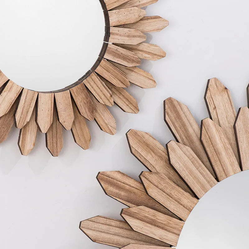 European-style wooden framed wall hanging mirror in baked colour finish