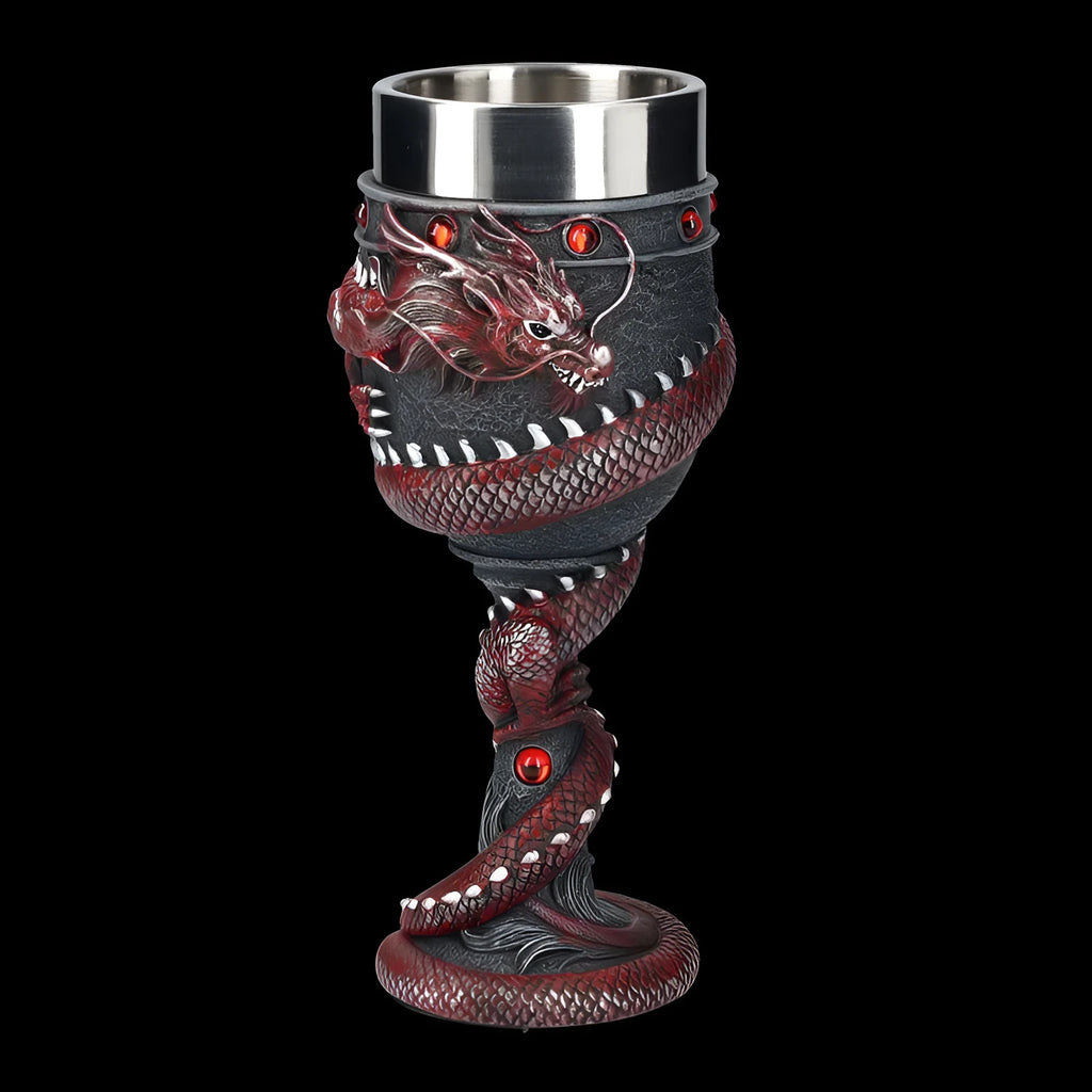 Red wine glass with Chinese dragon design in stainless steel, 200ml capacity